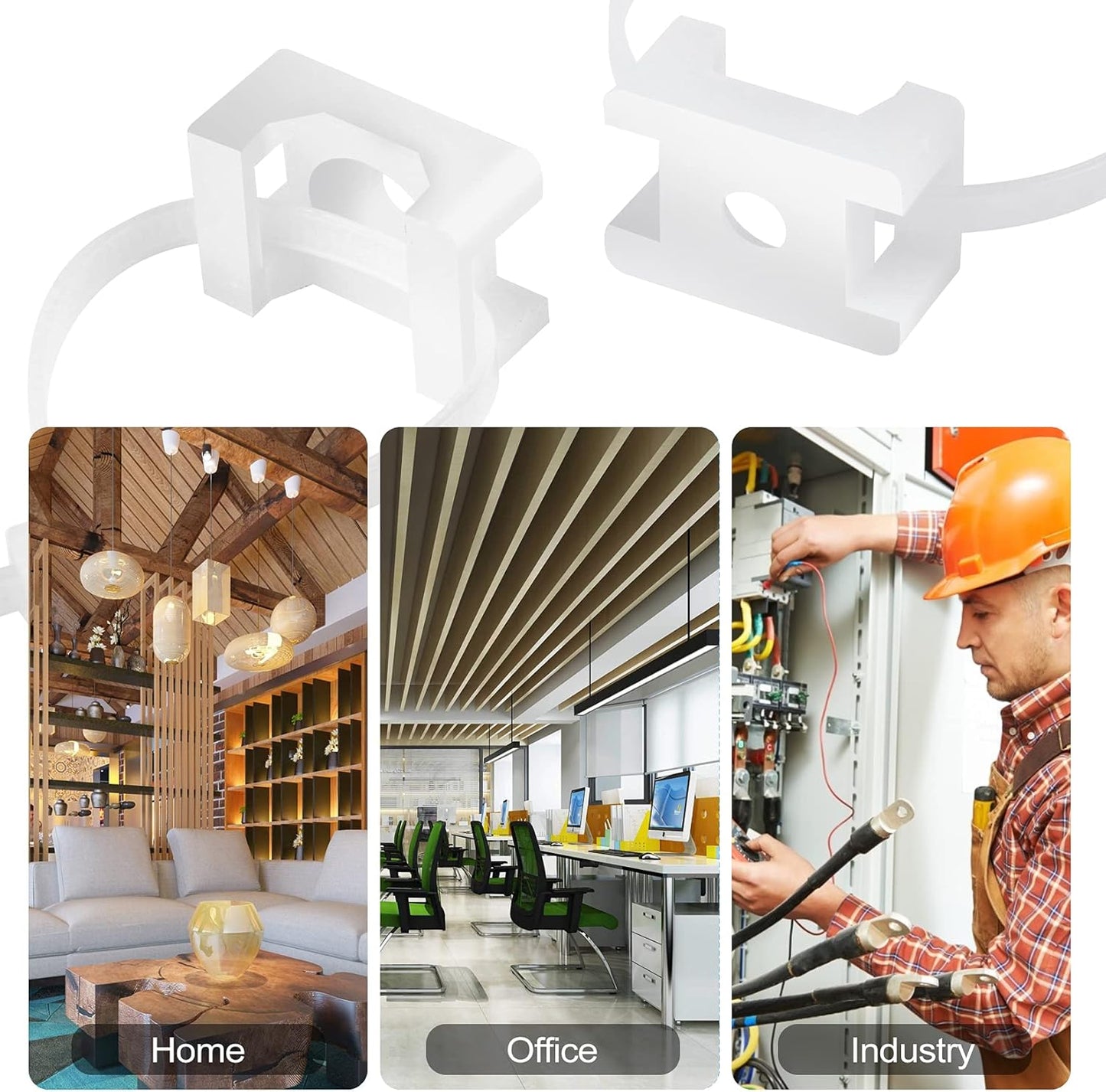 100 Pcs Cable Zip Tie Saddle Type Mounts Base with 100 Pcs 8" Cable Ties and 100 Pcs Tapping Screw, Wire Cable Clips Organizer Holders Clamps White