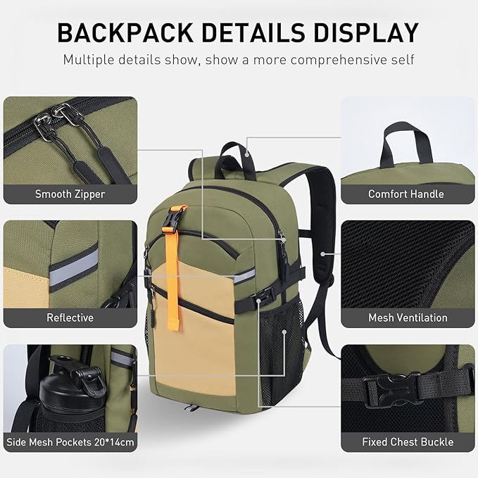 20L Lightweight Hiking Backpack for Men & Women – Small Travel Daypack with Phone Pocket – Durable & Compact for Hiking,Traveling,Camping,and Outdoor Adventure,Green