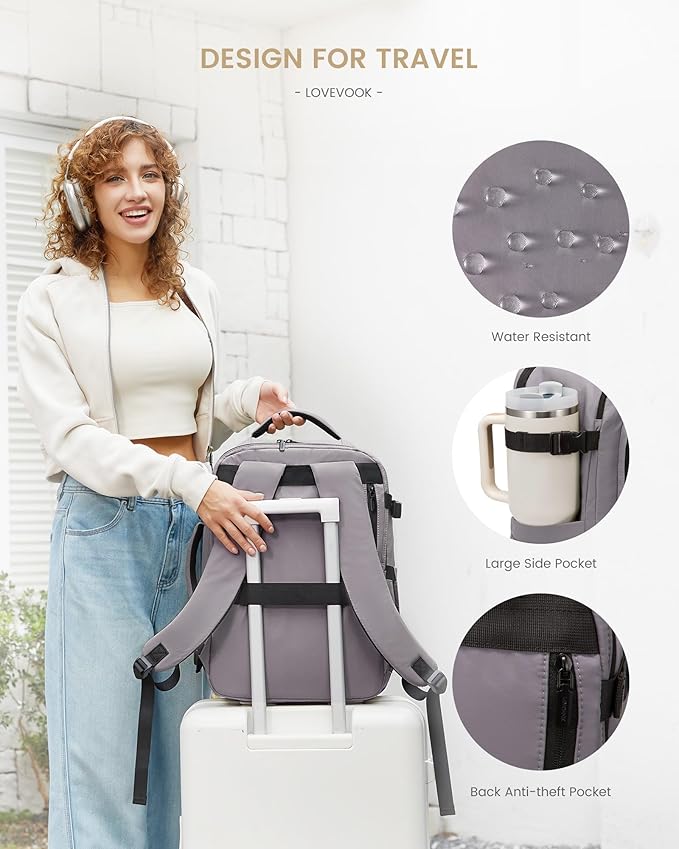 LOVEVOOK Travel Backpack for Women & Men, 50L Large Carry On Backpack Airline Approved, TSA Personal Item Weekender Bag, Water Resistant Laptop Backpacks with 3 Packing Cubes for Travel Essentials