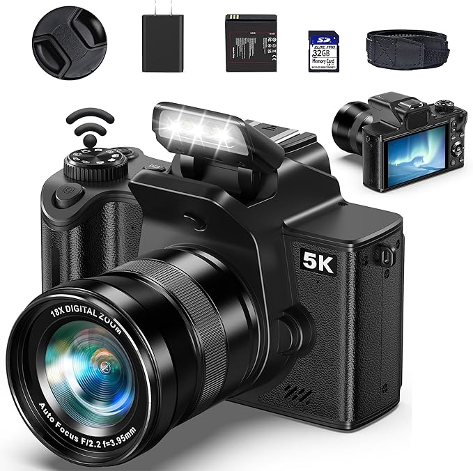 True 5K Digital Camera for Photography - 80MP WiFi Vlogging Camera for YouTube with 4.0" Touch Screen - UHD Autofocus Video Cameras with One-Touch Macro, 18X Zoom, Lens Cap, 3000mAh Battery, 32GB Card