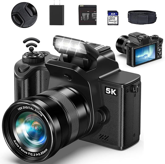 True 5K Digital Camera for Photography - 80MP WiFi Vlogging Camera for YouTube with 4.0" Touch Screen - UHD Autofocus Video Cameras with One-Touch Macro, 18X Zoom, Lens Cap, 3000mAh Battery, 32GB Card