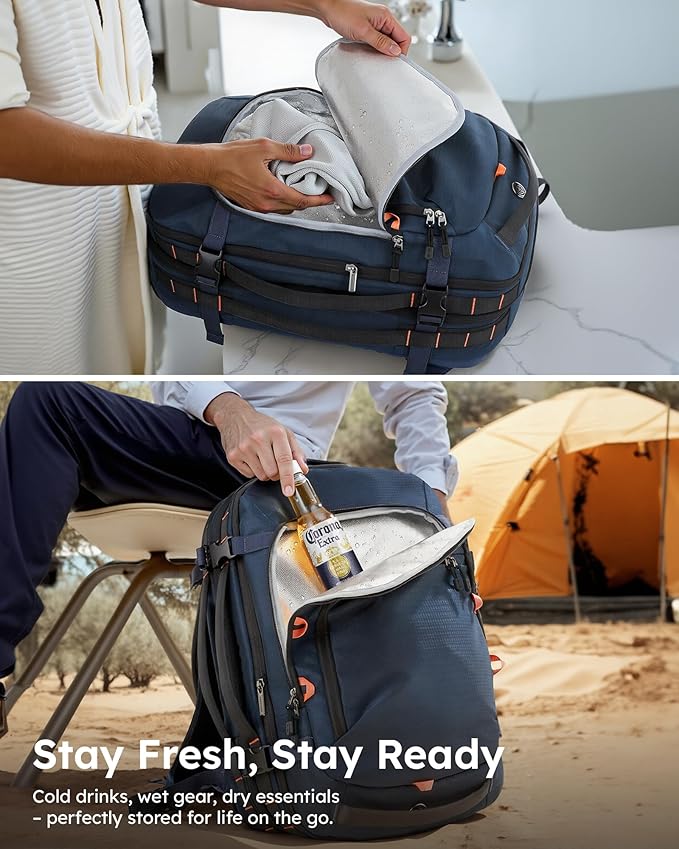 Tolaccea Travel Backpack, TSA Friendly Flight Approved Carry-on Luggage Water-resistant Business Rucksack, Durable Large Computer Bag Daypack Fits 15.6 Inch Laptop, 35-45L Expandable - Navy