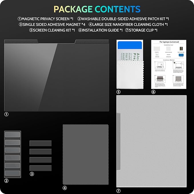 Magnetic Laptop Privacy Screen 15.6 inch for 16:9 Computer Monitor, 15" Removable Anti Glare Protector Blue Light Filter Shield Compatible with Lenovo Hp Dell Acer Asus Thinkpad Envy Xps