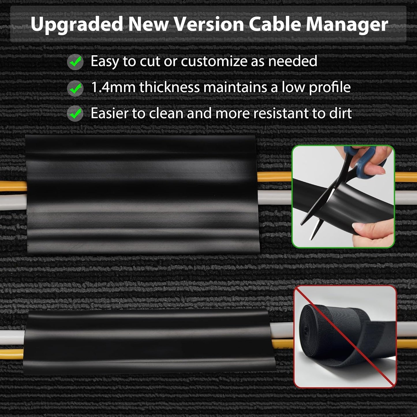 16.4ft Soft PVC Cord Cover, Self-Adhesive Cable Hider for Floor and Wall, Wire Management Protector for Commercial Office Carpet/Floors - Gray