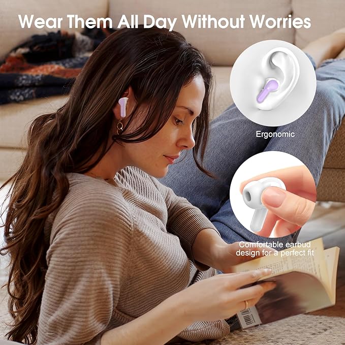 Wireless Earbuds, Bluetooth 5.4 Headphones HiFi Stereo, Bluetooth Earbuds with ENC Noise Cancelling Mic,IP7 Waterproof in Ear Earphones, 48H, LED Display Ear buds for Pad Phones Workout Sports, Purple