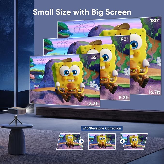 Mini Projector, 2025 Upgraded 1080P HD Projector, Portable Projector with Bluetooth, Movie Projector Compatible with Smartphone/Laptop/TV Stick/HDMI/USB