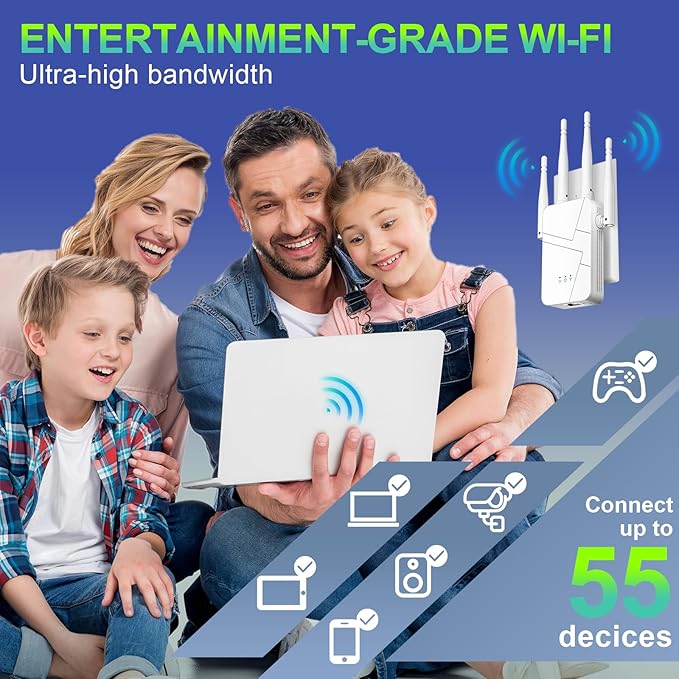 2026 WiFi Extender, 15888 sq.ft Internet Extender WiFi Booster, Long Range Wireless Repeater Signal Amplifier for Home, Mesh Wi-Fi 99% Faster | Broader Than Ever, Support 55+ Devices, 1-Tap Setup