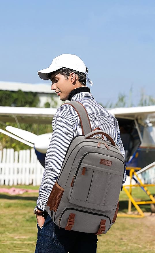 Tzowla Canvas Laptop Backpack, Bag for Men Women,Travel Work Rucksack Fits 15.6 Inch Laptop, Bookbag with USB Charging Port