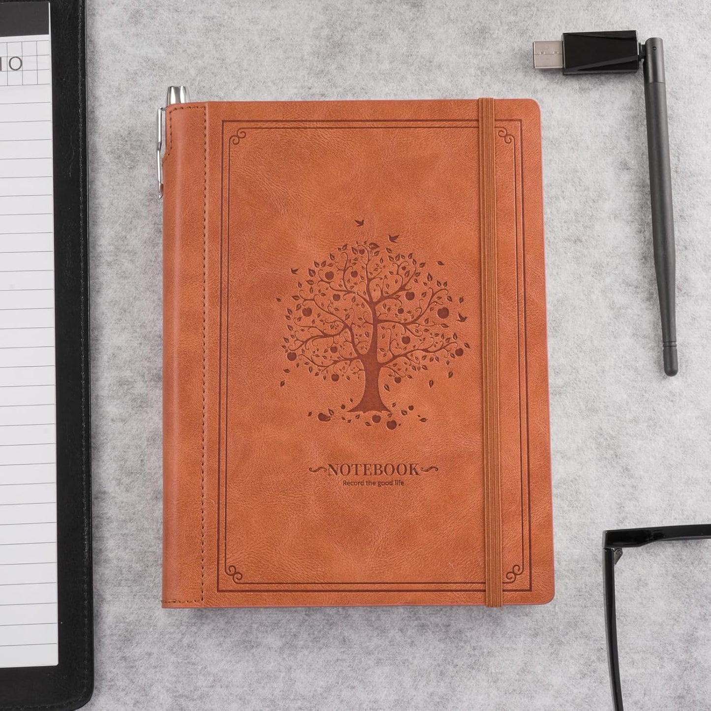 Lined Notebook Journal for Women Men 320 Pages A5 Hardcover Leather with Pen Holder College Ruled Journals for Work Note Taking Travel School Brown