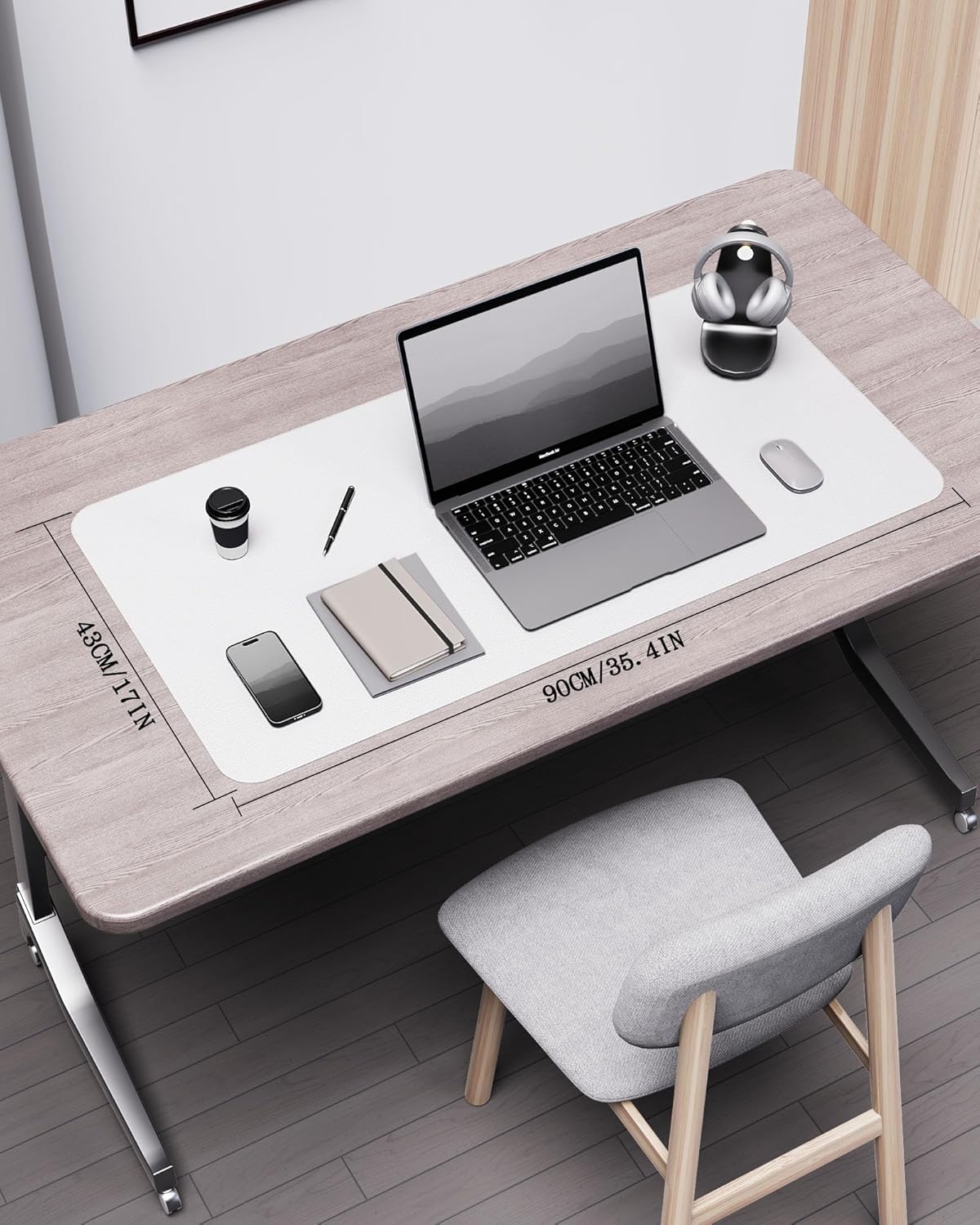 YSAGi Double-Sided Desk Pad, 35.4"x17"Leather Desk Mat, Eco Cork Desk Pad Protector,Large Mouse Pad,Waterproof Desk Blotter for Office/Home(White)