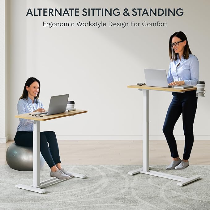 FLEXISPOT H7 Adjustable Overbed Bedside Table with Wheels Pneumatic Mobile Standing Desk Laptop Desk Rolling Computer Cart Movable Overbed Table Hospital Home Use(27.6" W x 15.7" D, Maple Table)