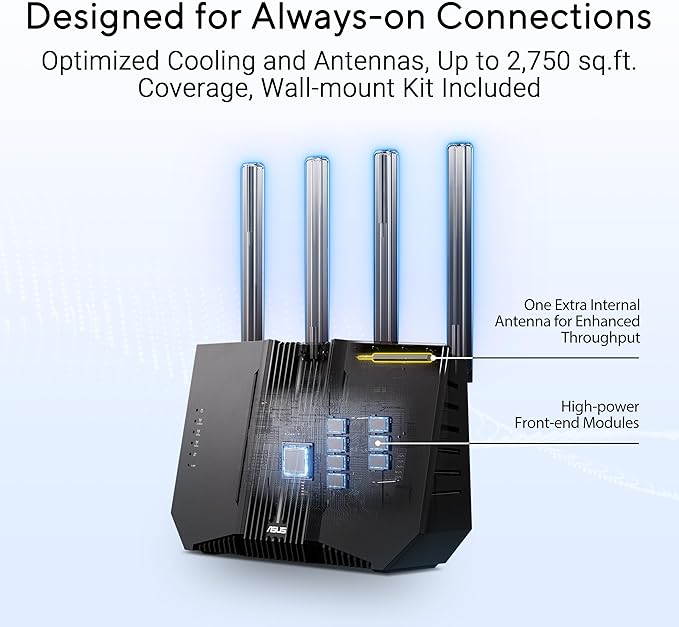 ASUS RT-BE92U BE9700 Tri-Band WiFi 7 Router, Supports New 320MHz Bandwidth & 4096-QAM, MLO, AI WAN Detection, AiMesh Support, Subscription-Free Network Security & Comprehensive VPN Features