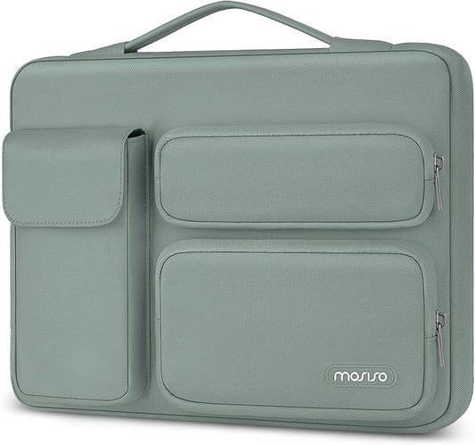 MOSISO 360 Protective Laptop Case 13.3 inch, 13-13.3 inch Laptop Sleeve Compatible with MacBook Air/Pro 13 / Pro 14, HP Dell ASUS Lenovo,Side Open Bag with 2 Raised&1 Flapover Pockets, Antique Green