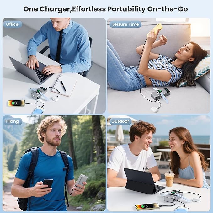 Portable Charger 40800mAh Power Bank with 2 Built-in Retractable Cables,25W PD Fast Charging Phone Charger with iWatch Charger,5 Output 2 Input LCD Display Battery Pack for iPhone 16/15/14/13,Android