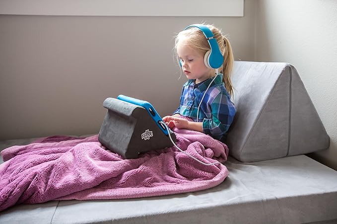 Flippy Tablet Pillow Stand and Holder for Lap, Desk and Bed, Multi-Angle with Storage, Compatible with Kindle, Fire, Samsung Galaxy (Smokey)