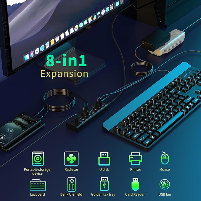 USB C Docking Station 8IN 1 Aluminum Powered USB HUB