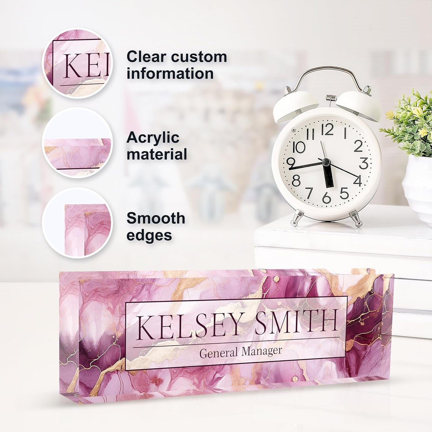 Personalized Name Plate for Desk, Custom Desk Name Plate, Acrylic Name Plate Office Desk Accessories, Personalized Office Gifts for Coworkers Teachers, Employee Appreciation Gifts (C-Mauve Marble)