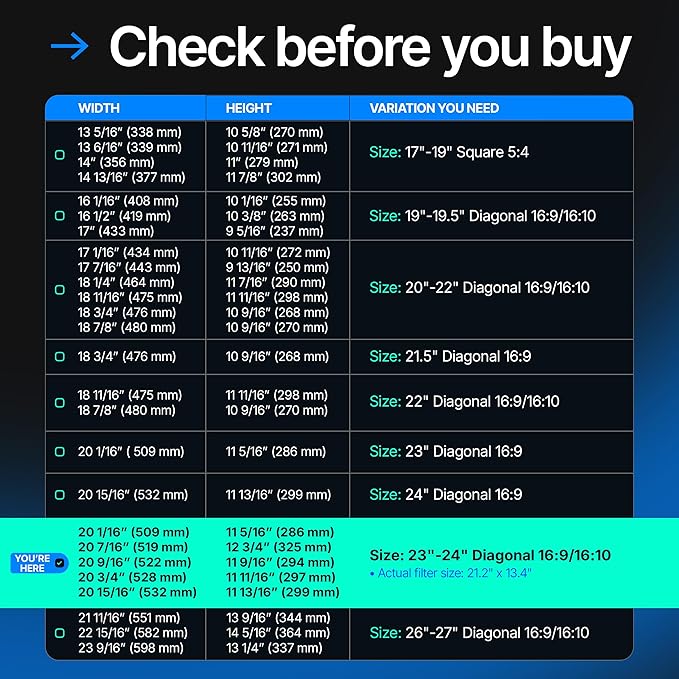 Universal 23"-24" - 23", 23.6", 23.8", 24" - 16:9/16:10 Aspect Ratio - 2 Pack - Computer Privacy Screen Filter for Widescreen Computer Monitors - 21.2"x13.4" = 541x342mm - Monitor Frame Hanging Type