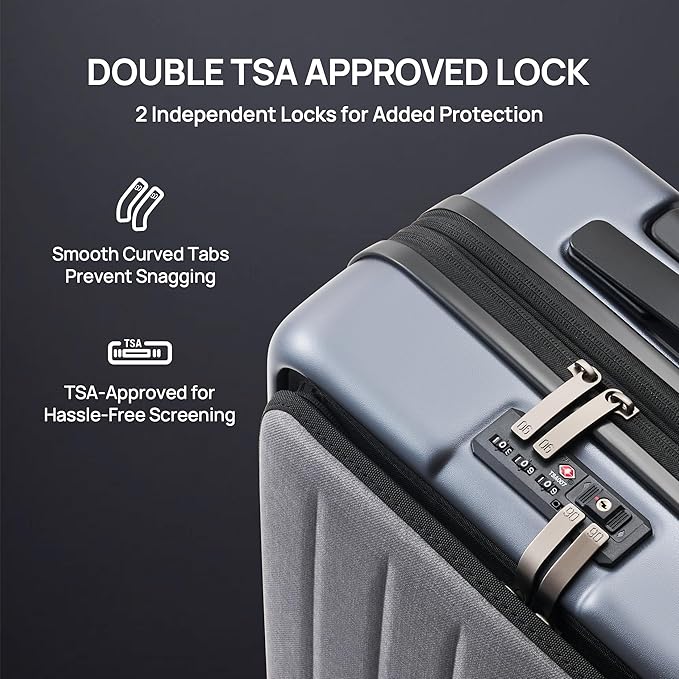 NINETYGO Carry on Luggage 22X14X9 Airline Approved with Front Laptop Pocket, 20 Inch Luggage with Front Compartment, Expandable, Double Spinner Wheels, Hardsided PC, TSA Lock (Cool Grey, Seine Max)