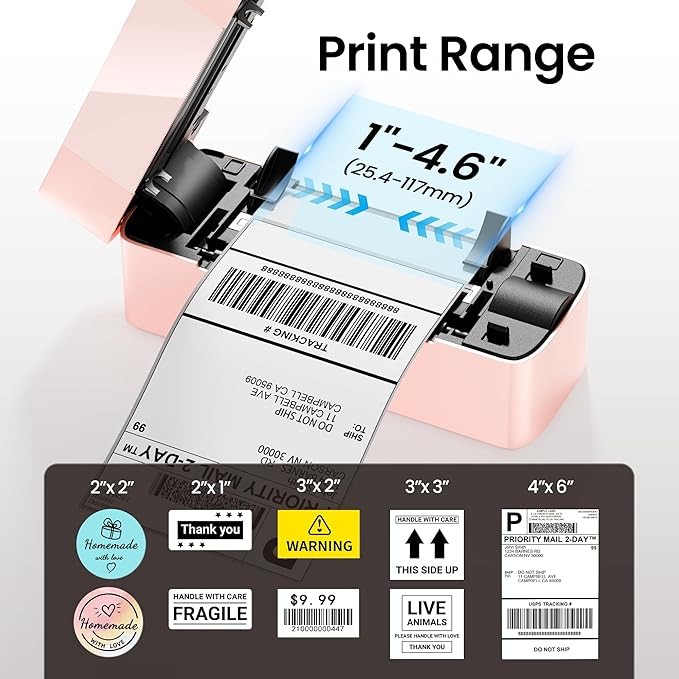 Itari Thermal Shipping Label Printer, 245BT Pink Thermal Label Printer 4x6, Bluetooth Address Label Printers for Business, Support iOS, Android, Windows, Amazon, Shopify, USPS