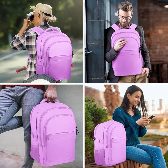 Lapsouno Large Laptop Backpack, Travel Laptop Backpack, 17.3 Inch Carry on Backpack with USB Port, TSA Travel Bag for Women, College School Backpack for Women, Light Purple