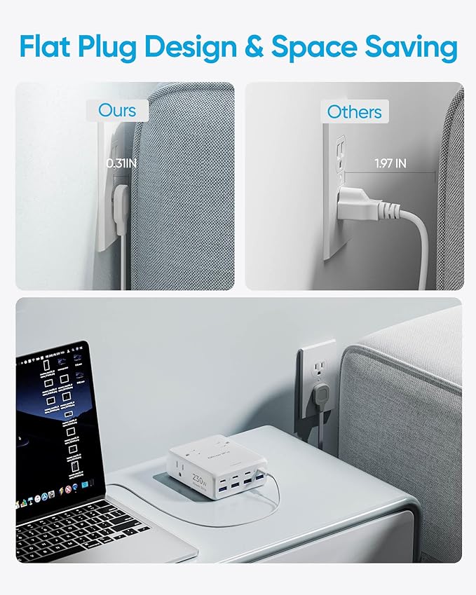 230W USB Power Strip, 5FT Flat Plug Extension Cord with 4 AC Outlets 8 USB Ports(4 USB C&4 USB A), 2000 Joules Surge Protector, Multiple USB Outlet Strip, Home Office Dorm Travel Essentials