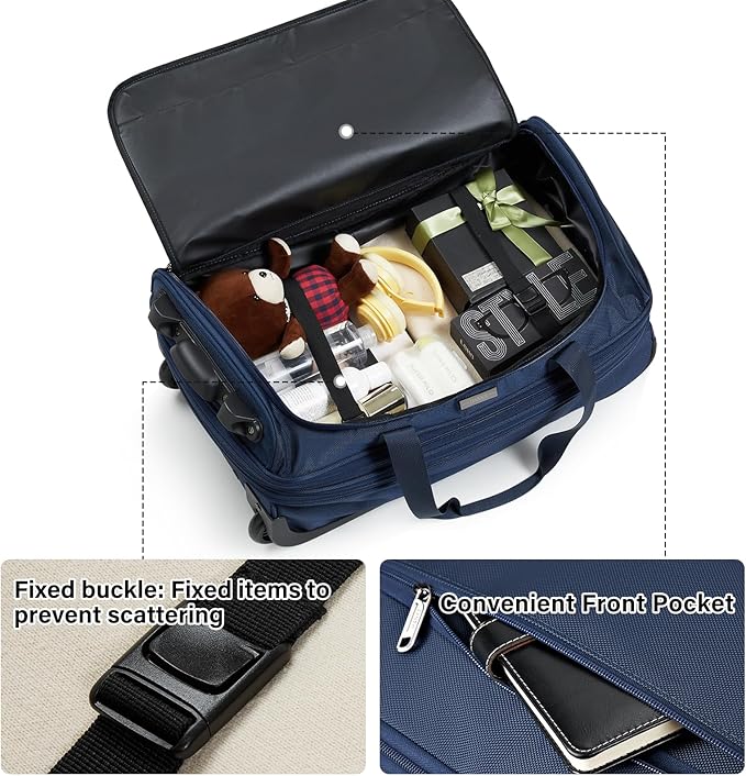 Hanke Expandable Carry On Luggage Suitcases with Wheels Foldable Duffle Bag for Travel Carry On suitcase Weekend Bag for Women Men（Blue）