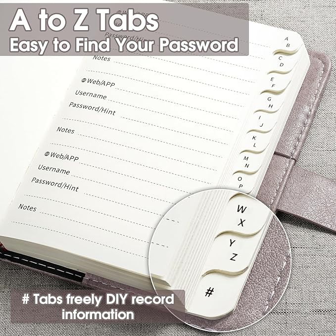 WEMATE Password Book with Lock, Password Book with Alphabetical Tabs 600+ Password Spaces, Password Organizer Logbook, Password Keeper for Computer & Website Logins (4.3X 6.18in) Pink