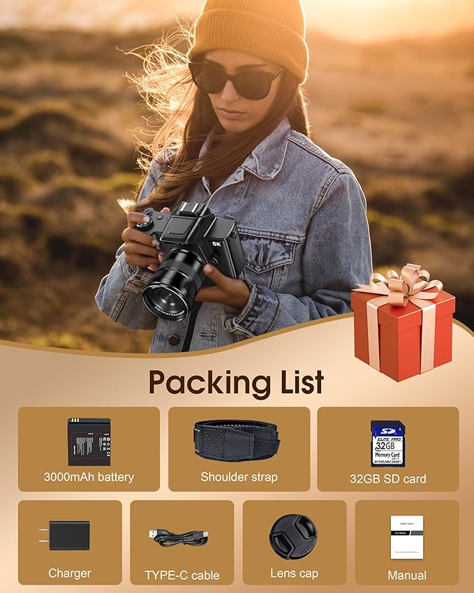 True 5K Digital Cameras for Photography - 80MP WiFi Autofocus Vlogging Camera for YouTube with 4.0" Touch Screen - UHD One-Touch Macro Video Camara for Beginner Photographer with 18X Zoom, Lens Cap