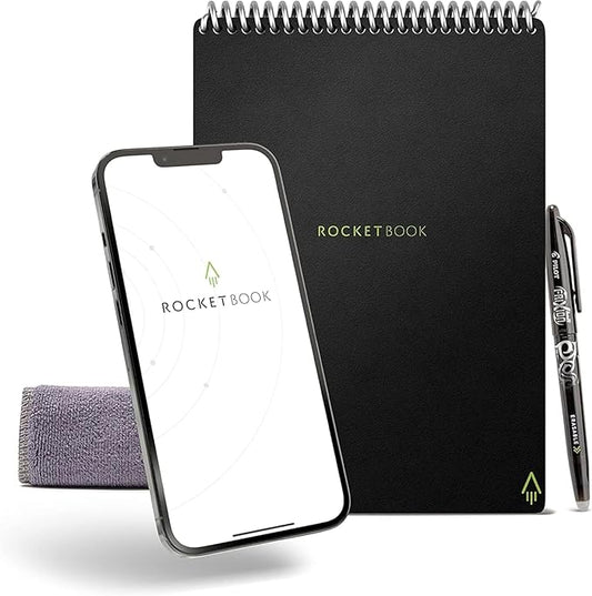 Rocketbook Smart Reusable Notebook, Flip Executive Size Spiral Notebook, Infinity Black, (6" x 8.8"")