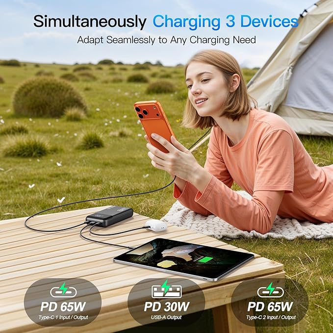 2025 Laptop Portable Charger Power Bank, 26800mAh 65W Compact USB C Laptop Power Bank, PD QC Fast Charging 3-Output Battery Pack for MacBook iPad Tablet Steam Deck iPhone 17 16 15 14 Samsung S24