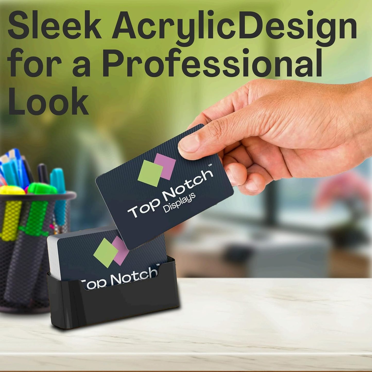 Acrylic Business Card Holder for Desk - Gift & Business Card Display Stand, Sleek & Durable Card Holder Display for Office, Home & Retail Use, Fits 50 Business Card, 12 Pack - Black