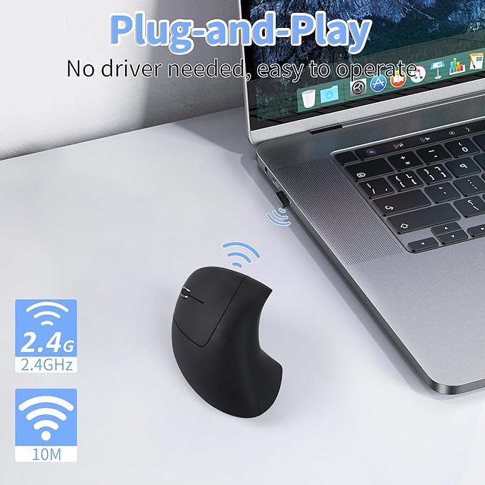 Ergonomic Mouse Wireless Left Handed Vertical Mouse with LED Light USB Receiver 6 Buttons Portable 2.4GHz Optical USB Wireless Mice for PC Laptop Desktop Computer Notebook Mac Adults Gifts, Black