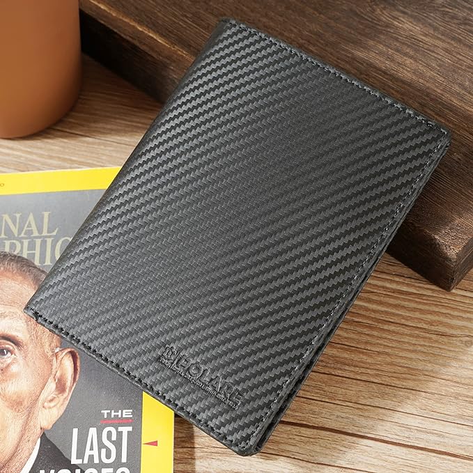 Polare Slim RFID Blocking Leather Passport Holder Travel Bifold Wallet For Men (Carbon Black)