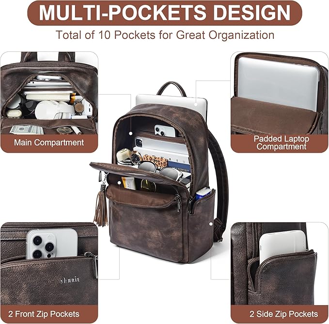 Shrrie Laptop Backpack for Women Fits 16 inch Laptop,Designer Backpacks for Women with Computer Compartment to Business (Coffee)