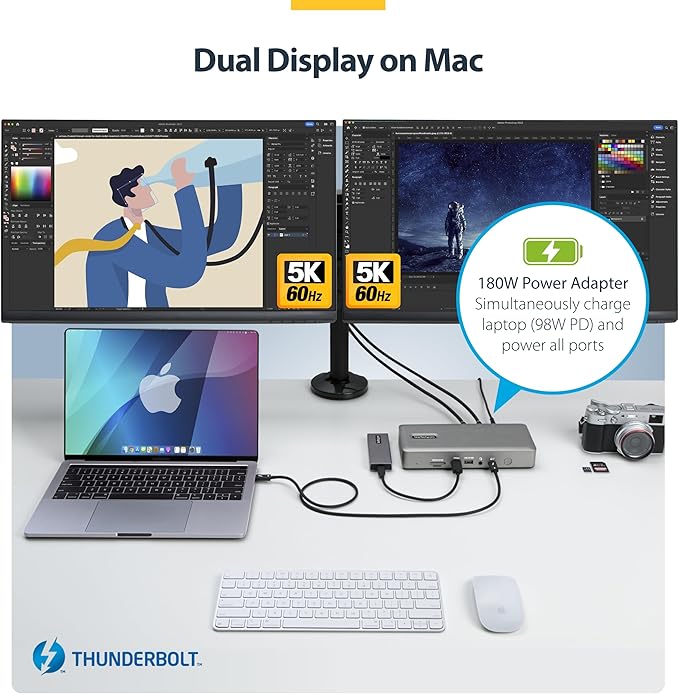 StarTech.com Universal USB4 & Thunderbolt 4 Docking Station, Quad Display on Windows, Dual Display on MacBook, HDMI DP Dock with 98W Laptop Charging