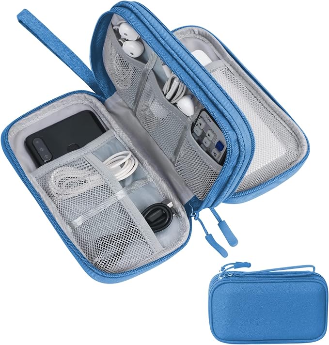 Skycase Electronic Organizer Travel Case - Waterproof Travel Cord Pouches for Organization, Cable Organizer, All-in-One Double Layers Storage Bag for Accessories, Charger, Cable, Blue