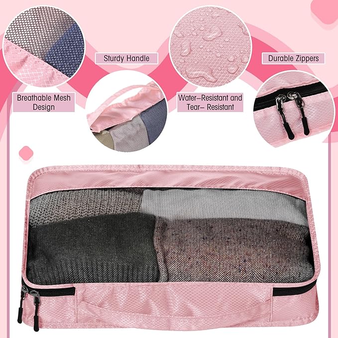 5 Pcs Packing Cubes for Suitcase Large Travel Cubes Carry on Luggage Organizer Bags for Clothes Accessories(L,Pink)