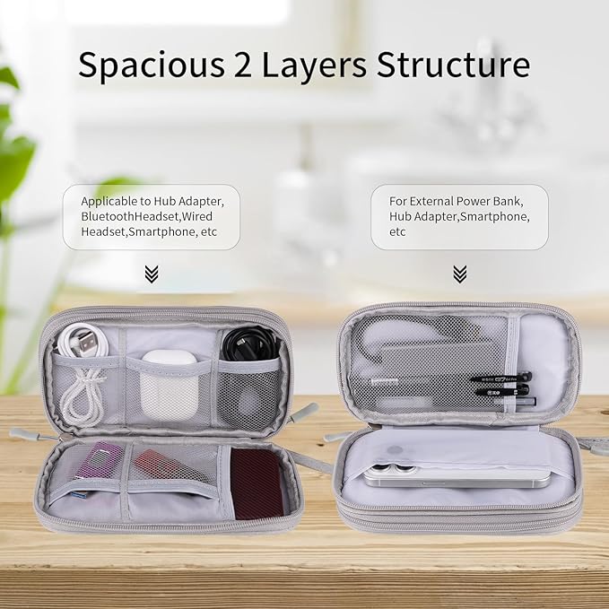 JIAKAI Travel Cable Organizer - Electronics Accessories Bag(Double Layer - Grey)