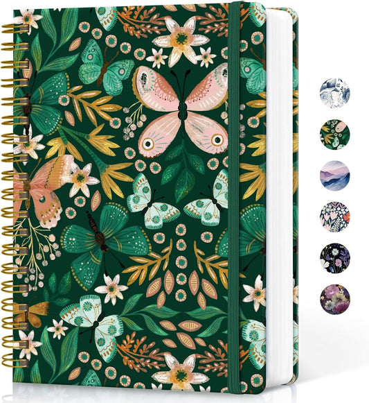 Lined Spiral Notebook Journal for Work, 300 Pages Thick B5 (7.1"x10") College Ruled Journal for Women & Writing, Hardcover Notebook for Note Taking, Perfect for Office Home School, Butterfly