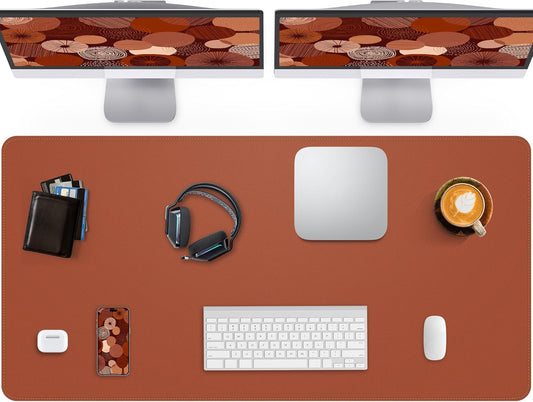 Extra Large Desk Pad Mat - Waterproof Mouse Pad & Desk Protector, Non-Slip XXL PU Leather Gaming Mat for Keyboard/Mouse, Stitched Edge with Ergonomic Support, 55"x24" (Brown)