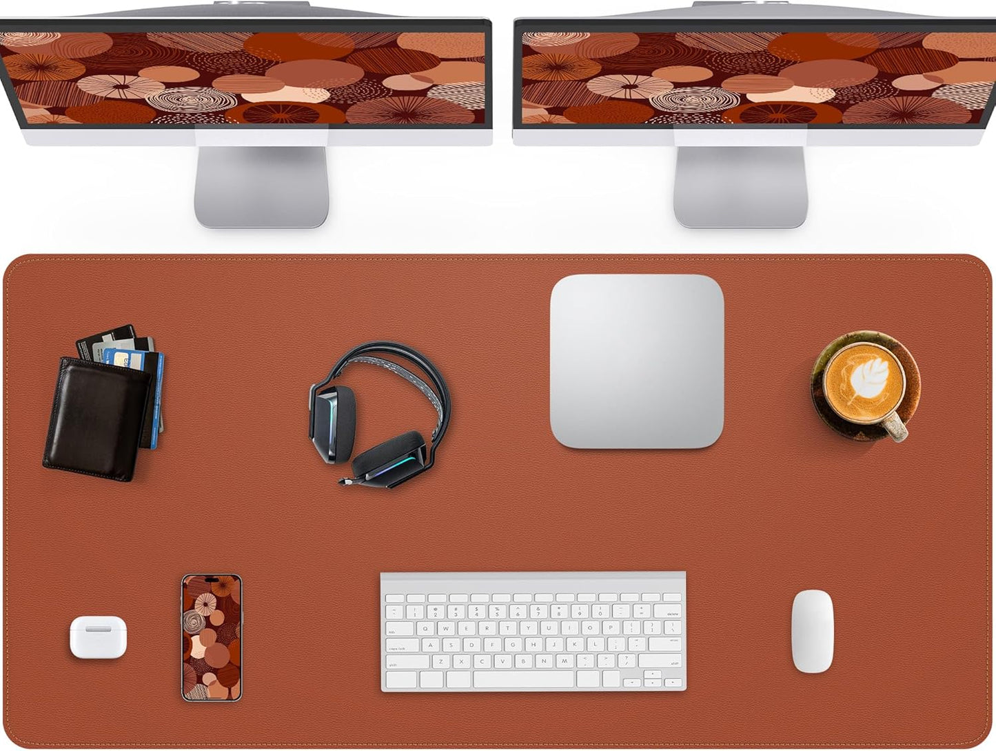 Extra Large Desk Pad Mat - Waterproof Mouse Pad & Desk Protector, Non-Slip XXL PU Leather Gaming Mat for Keyboard/Mouse, Stitched Edge with Ergonomic Support, 47.2"x23.6" (Brown)