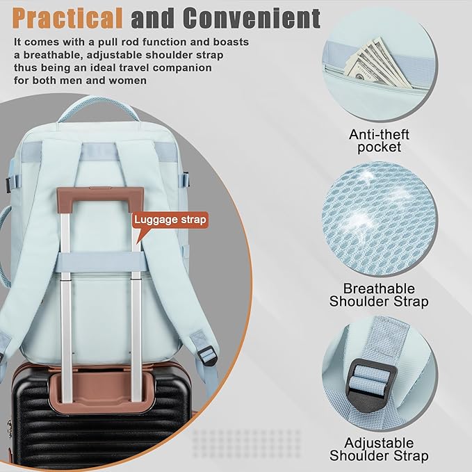 40L Travel Backpack with USB Charging Port, Water-Resistant Carry On Backpack for Men Women, Business Laptop Backpack for Trips & Commutes, Fits 15.6/17.3 Inch Laptop