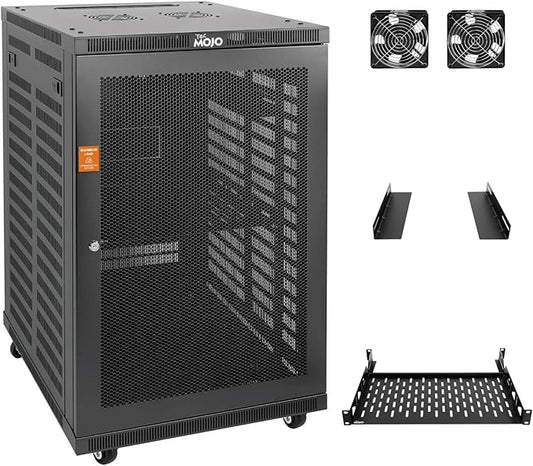 Tecmojo 18U Wall Mount Rack,18U Rack 17.7 Inch Depth,Hold Up to 176 Lbs,Server Rack with Casters,Enclosed Wall Mount Rack Kit for 19 Inch Network,Server and AV Gear,Mesh Door(Elite Collection)