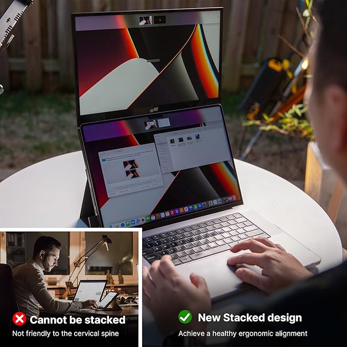 New Mobile Pixels Duex Float 2.0 Portable Stacked Monitor, FHD IPS 15.6" Laptop Screen Extender (Built-in Kickstand), USB C/HDMI Monitor Extender with Dual Speakers, Windows, MacOS, Switch, Android