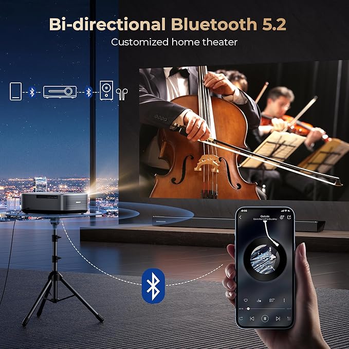 [1000 ANSI & Audio by DBX-TV] Alvar 4K Projector with WiFi 6 and Bluetooth, 30W Speakers, NetfIix Certified & DoIby Audio Outdoor Proyector, Auto Focus Native 1080P Smart Projector, Black