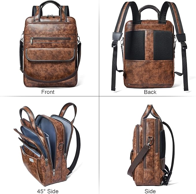 Shrrie Laptop Backpack for Women and Men, 15.6 Inch Vegan Leather Computer Backpack Professional Water-Resistant Casual Daypack for Work Business College Travel Office,Two-toned Brown