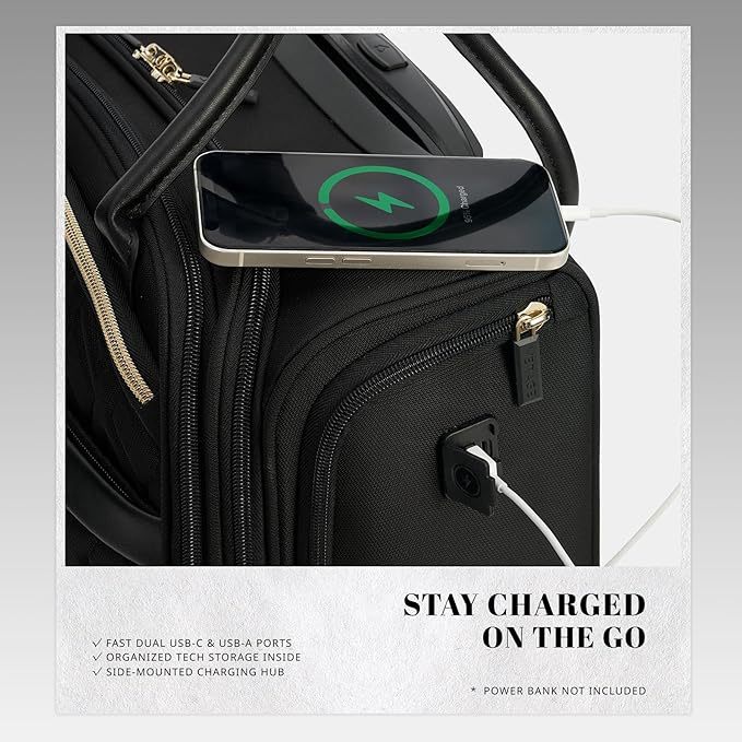 Verage 18x14x8in Spinner Underseat Carry-On Luggage -Airplane Personal Item Bag, USB A&C Charging Port, Padded Laptop Pocket & Wet/Dry Compartments for Women, Classic Black