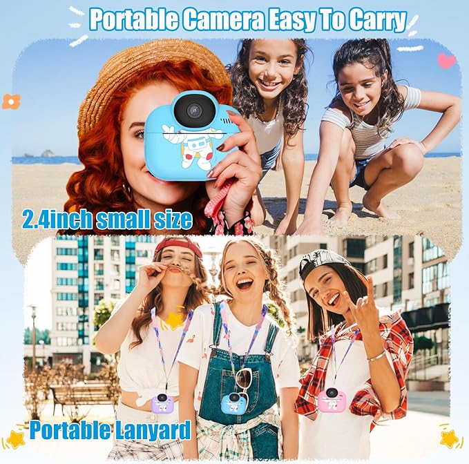 Kids Camera Instant Print Camera for Kids, Toddler Cameras Christmas Birthday Gifts for Girls Boy, 1080P HD Digital Video Cameras, Portable Toy for 4 5 6 7 8 9 10 Year Girl with SD Card (Blue)
