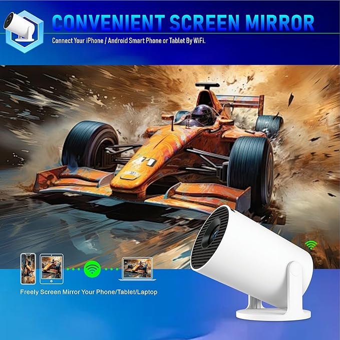 Mini Projector 4K support with WiFi 6 and Bluetooth 5.4, Portable Movie Projector, 67"-140" Screen Video Projector, Compatible with Smartphone, TV Stick, Laptop, HDMI, USB